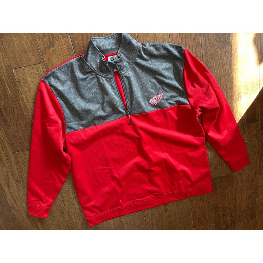 NHL‎ Detroit Red Wings Mens 2XL Quarter Zip Pullover Red Gray Performance Jacket
